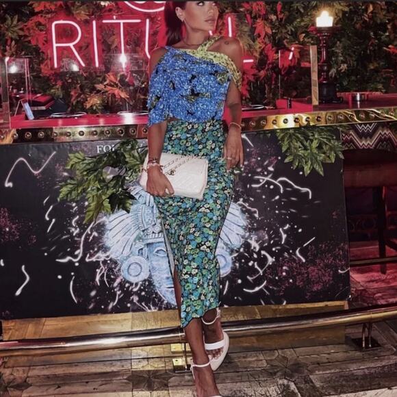 ZARA Asymmetrical Mixed Print Off Shoulder Midi Dress Blogger's Favorite Medium - Picture 5 of 15